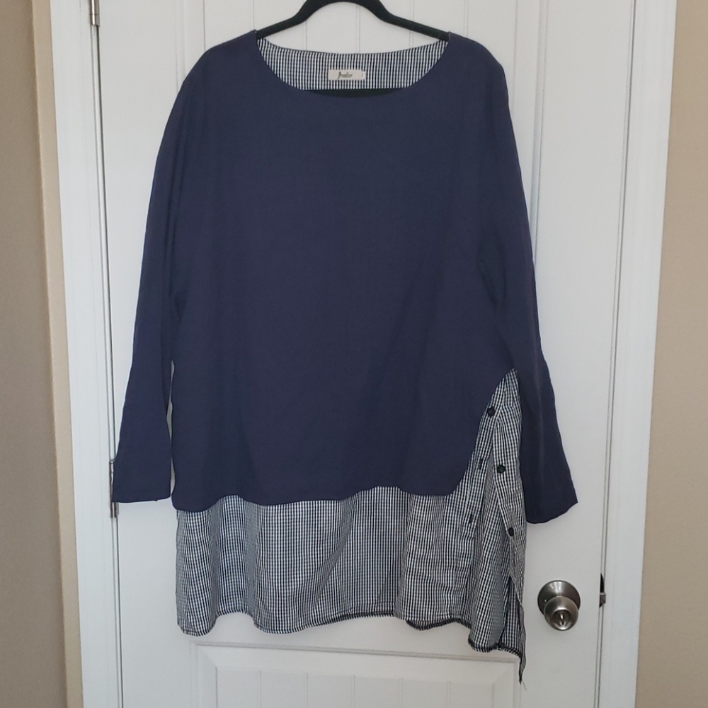 Yuzao Solid Plaid Tunic Top Size 5XL